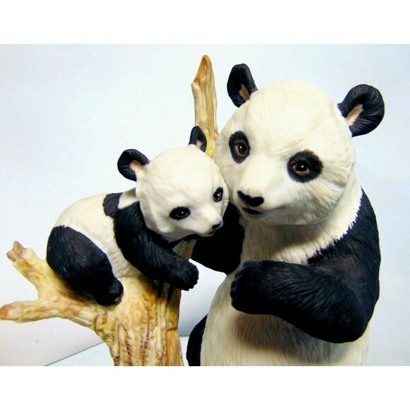 LENOX 1993 Porcelain Giant MOTHER PANDA BEAR & BABY CUB Tree FIGURINE Bears - Picture 6 of 8